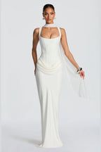 Elegant Square Neck Sleeveless Lace Up Back Long Bridesmaid Dress
