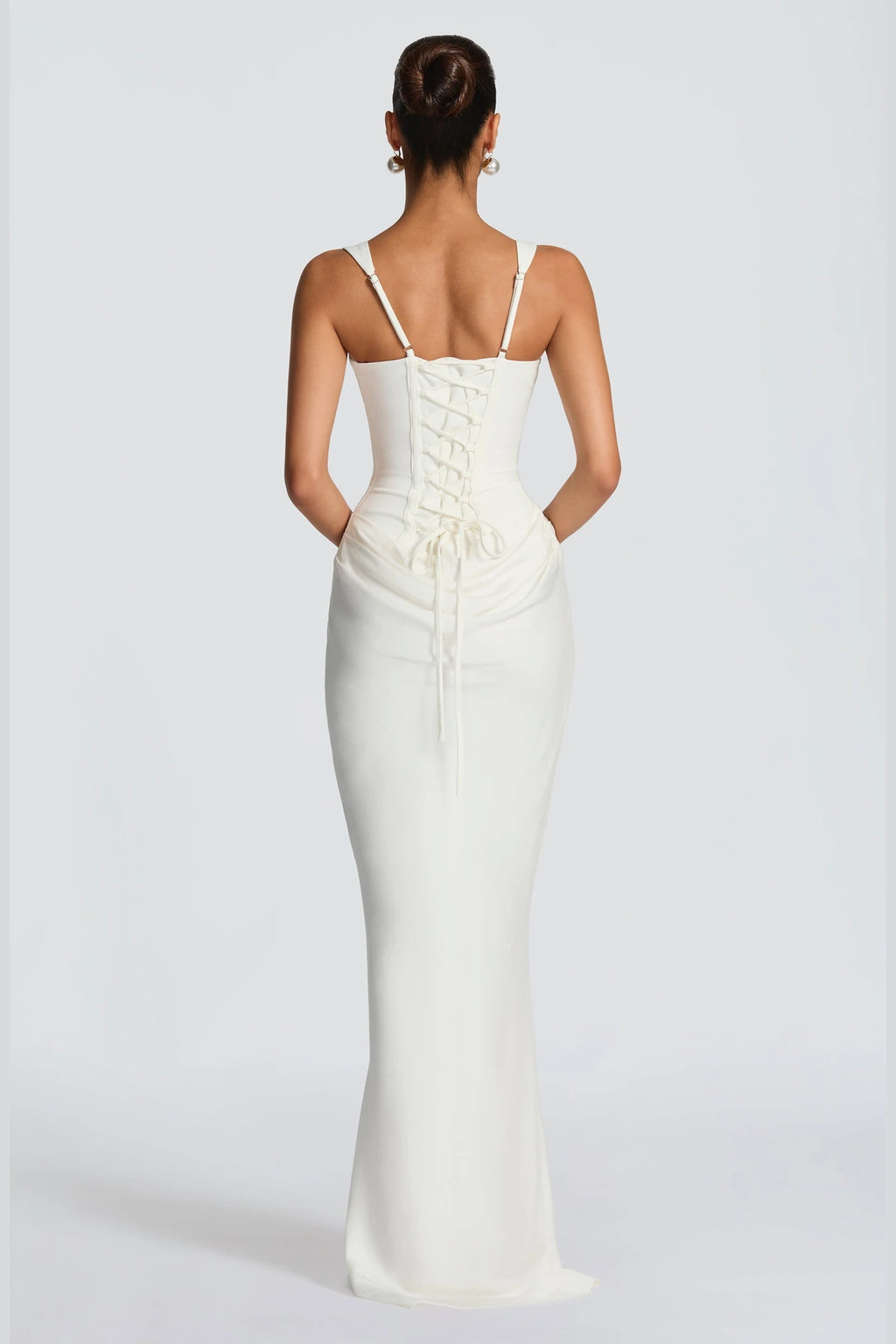 Elegant Square Neck Sleeveless Lace Up Back Long Bridesmaid Dress