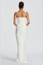 Elegant Square Neck Sleeveless Lace Up Back Long Bridesmaid Dress