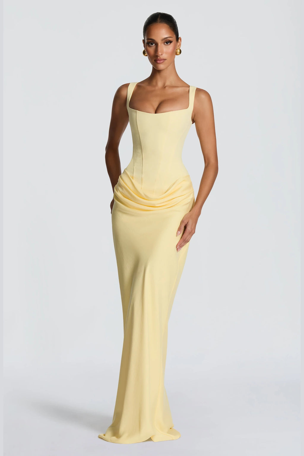 Elegant Square Neck Sleeveless Lace Up Back Long Bridesmaid Dress