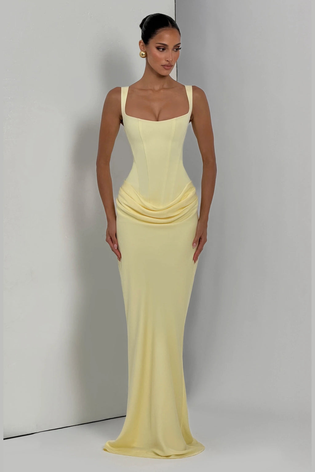 Elegant Square Neck Sleeveless Lace Up Back Long Bridesmaid Dress