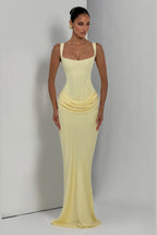Elegant Square Neck Sleeveless Lace Up Back Long Bridesmaid Dress