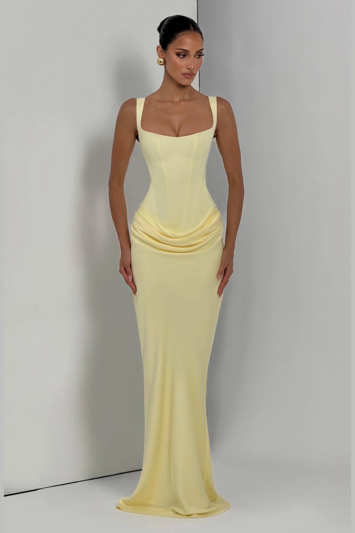 Elegant Square Neck Sleeveless Lace Up Back Long Bridesmaid Dress