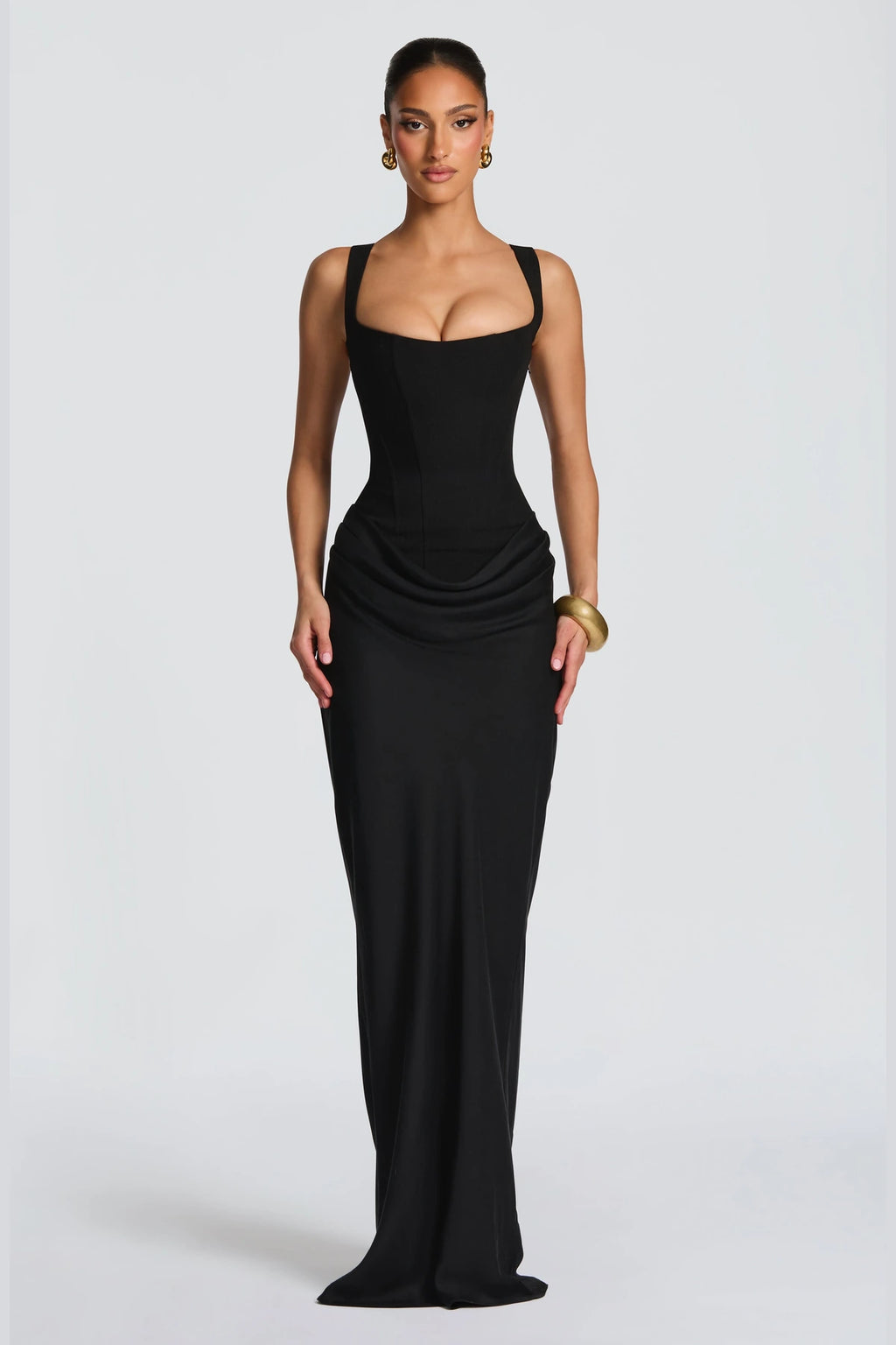 Elegant Square Neck Sleeveless Lace Up Back Long Bridesmaid Dress
