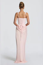 Elegant Square Neck Sleeveless Lace Up Back Long Bridesmaid Dress