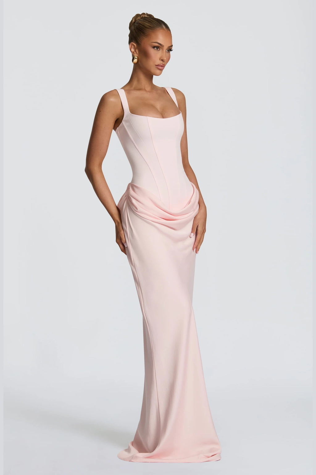 Elegant Square Neck Sleeveless Lace Up Back Long Bridesmaid Dress