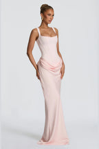Elegant Square Neck Sleeveless Lace Up Back Long Bridesmaid Dress