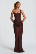 Elegant Square Neck Sleeveless Lace Up Back Long Bridesmaid Dress