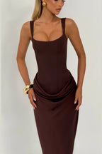 Elegant Square Neck Sleeveless Lace Up Back Long Bridesmaid Dress