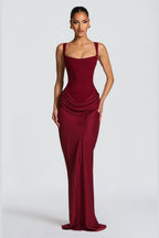 Graceprom burgundy square neck sleeveless bridesmaid dress front view