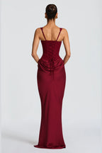 Graceprom burgundy lace up corset back bridesmaid dress back view