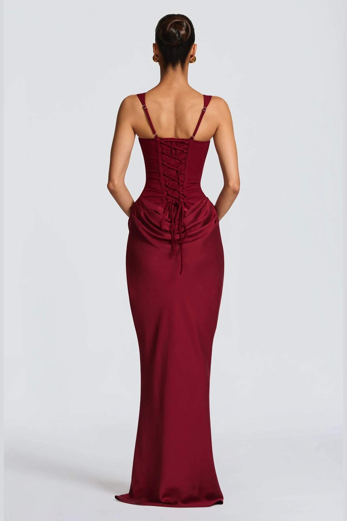 Graceprom burgundy lace up corset back bridesmaid dress back view