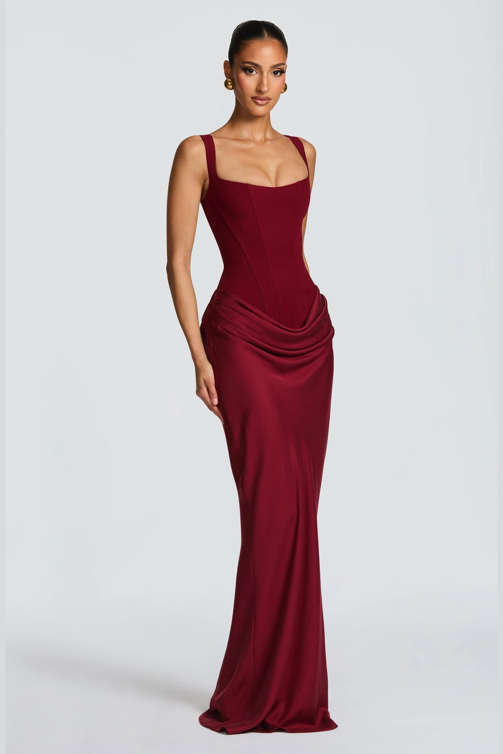 Elegant Square Neck Sleeveless Lace Up Back Long Bridesmaid Dress