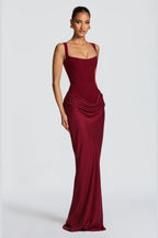 Elegant Square Neck Sleeveless Lace Up Back Long Bridesmaid Dress
