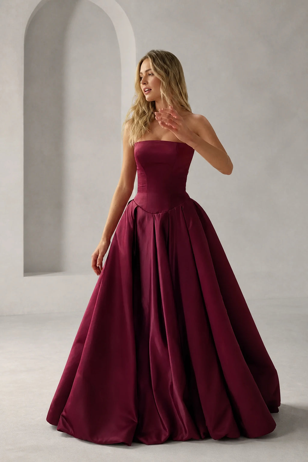 Regal Ball Gown Straight Neck Strapless Floor-Length Wedding Guest Dress