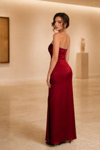 Burgundy strapless bridesmaid dress with center back zipper by GraceProm