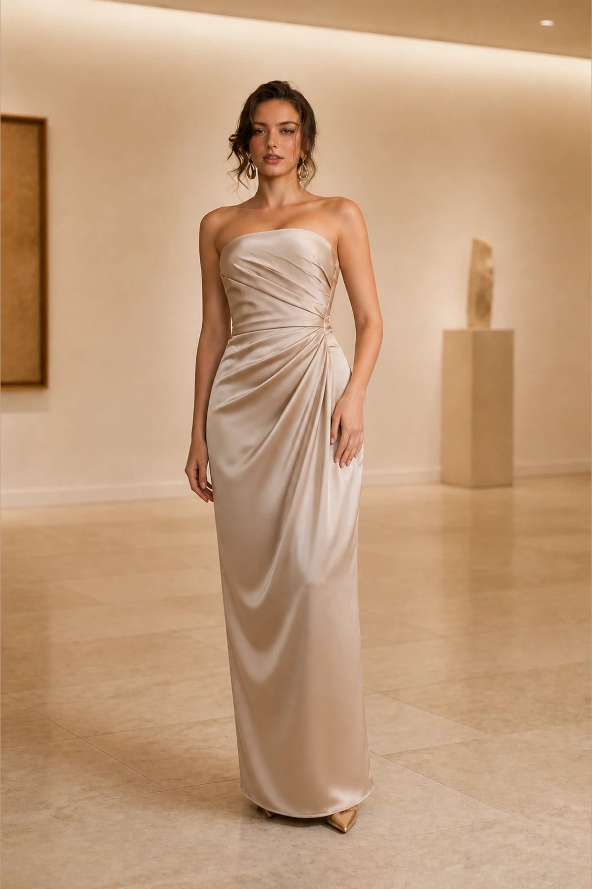 Sophisticated Sheath Strapless Sleeveless Zip Back Long Bridesmaid Dress
