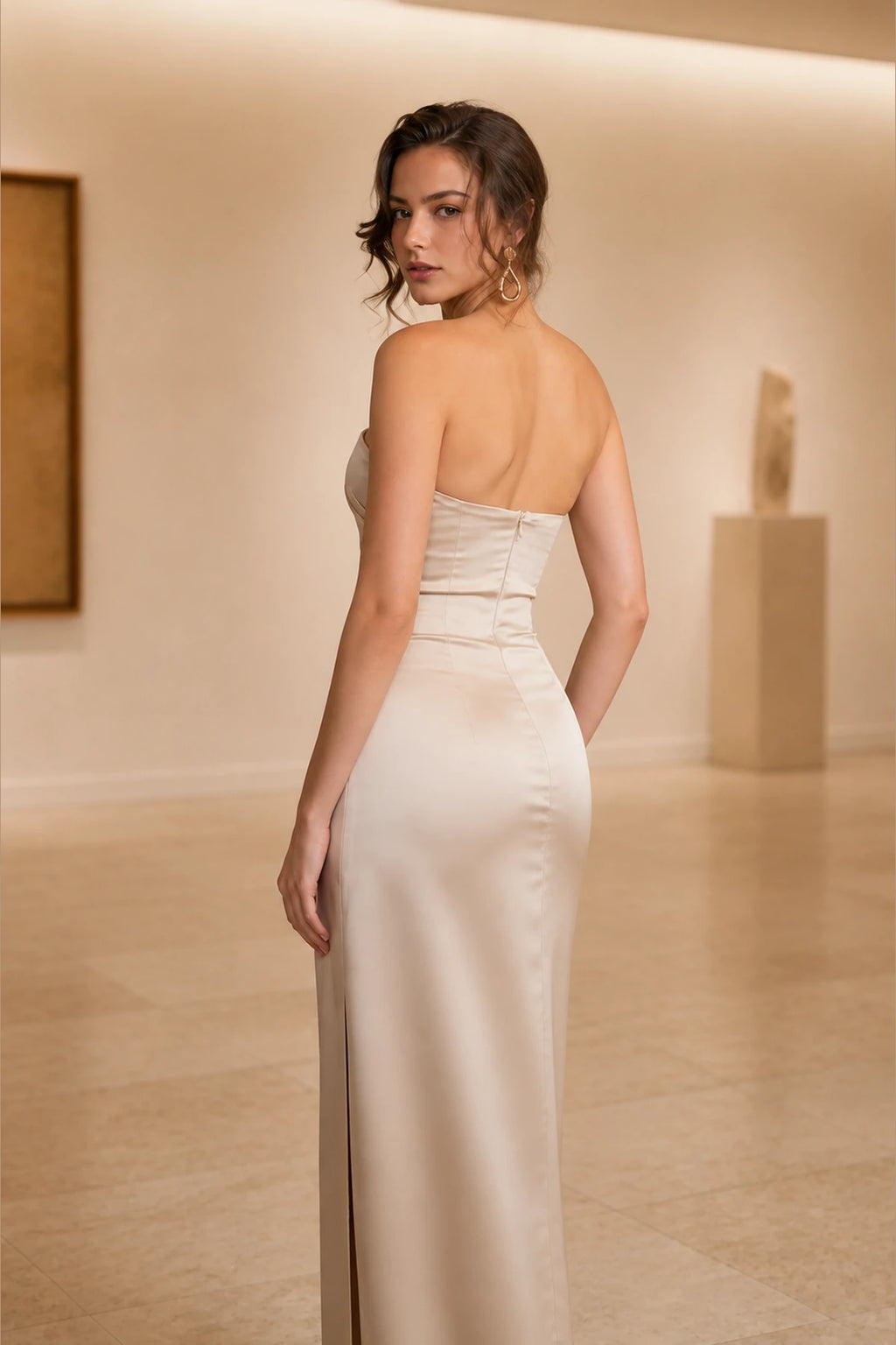 Sophisticated Sheath Strapless Sleeveless Zip Back Long Bridesmaid Dress