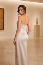 Sophisticated Sheath Strapless Sleeveless Zip Back Long Bridesmaid Dress