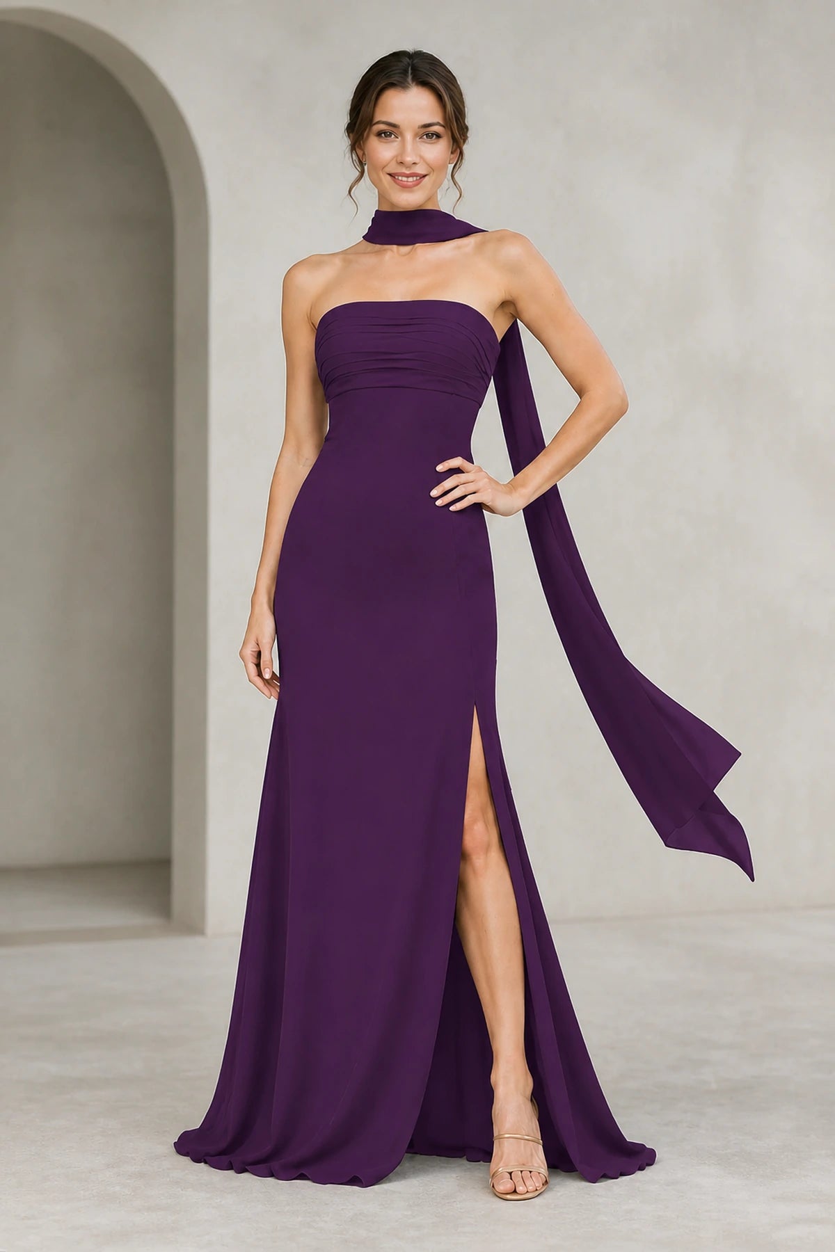 Sophisticated Sheath Straight Neck Sleeveless Zip Back Floor Length Bridesmaid Dress