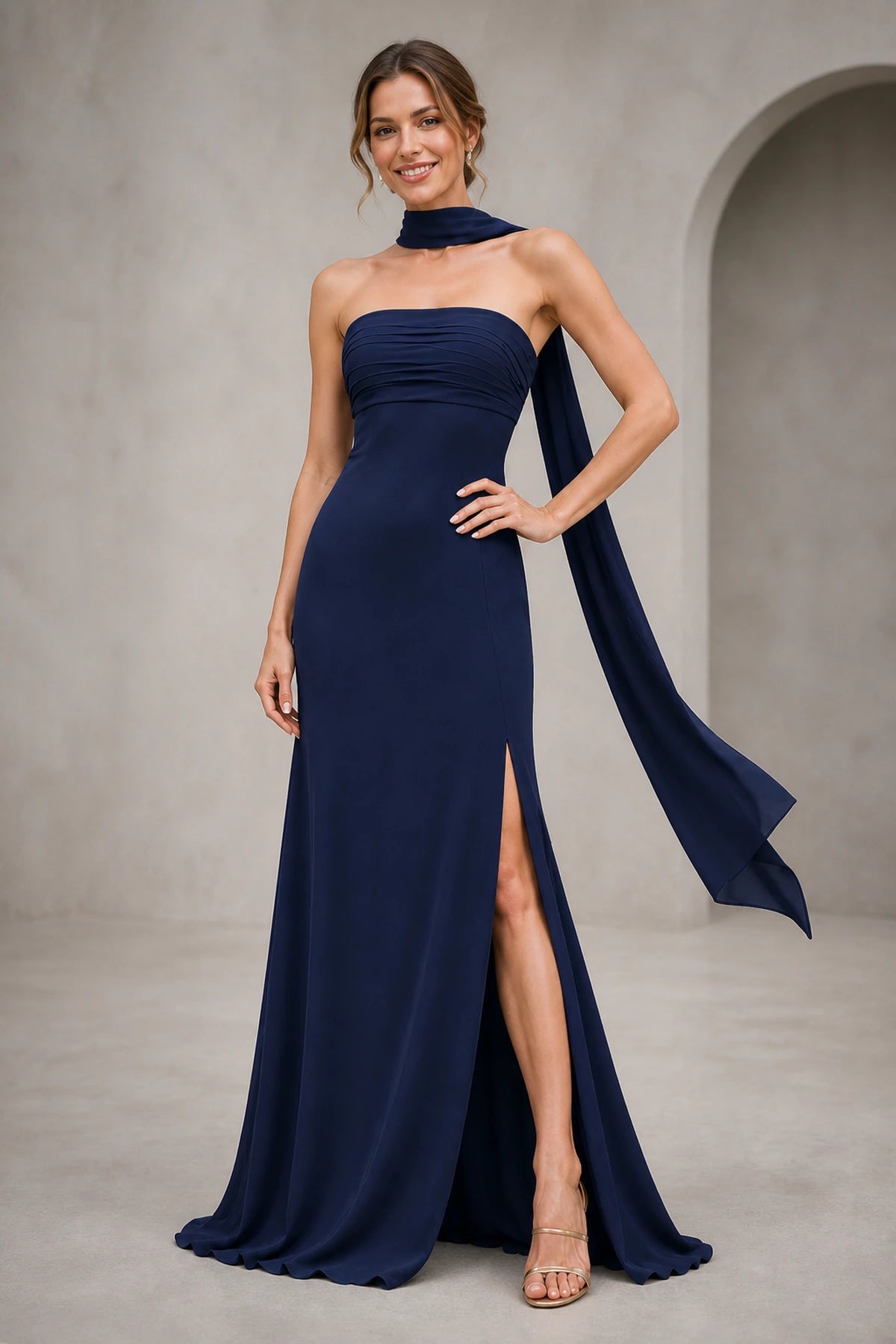 Sophisticated Sheath Straight Neck Sleeveless Zip Back Floor Length Bridesmaid Dress