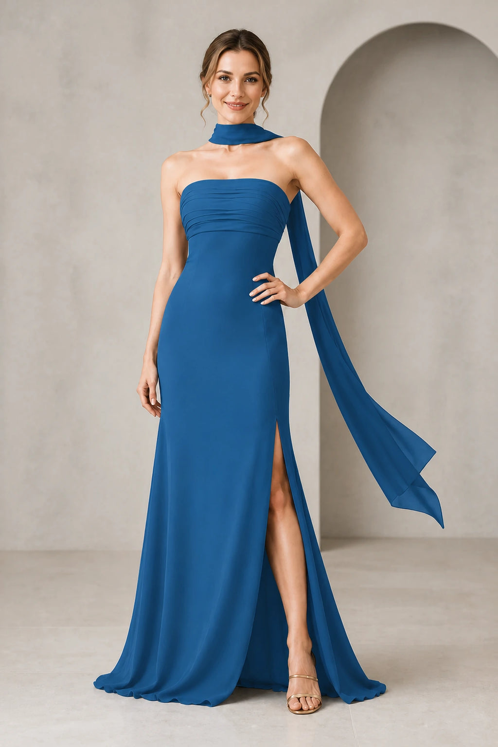 Sophisticated Sheath Straight Neck Sleeveless Zip Back Floor Length Bridesmaid Dress