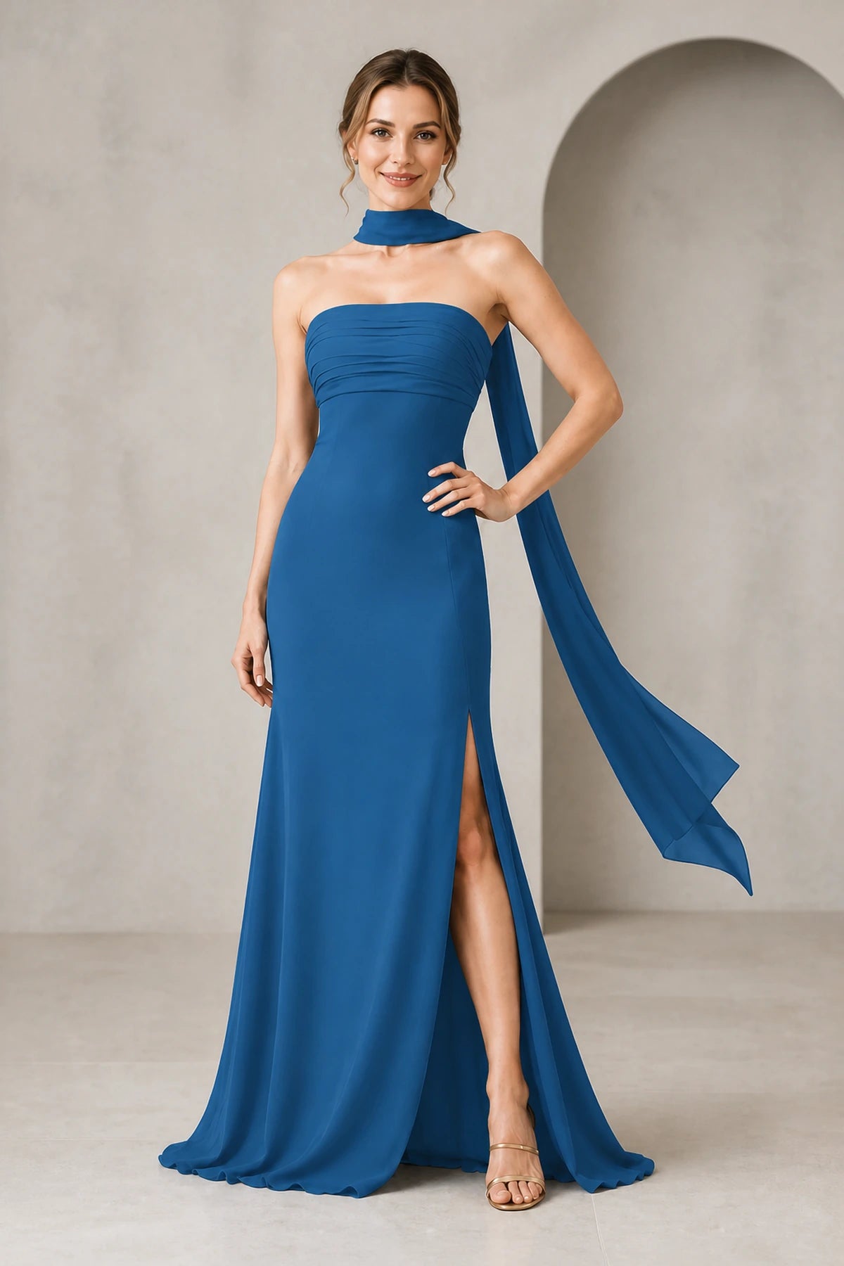 Sophisticated Sheath Straight Neck Sleeveless Zip Back Floor Length Bridesmaid Dress