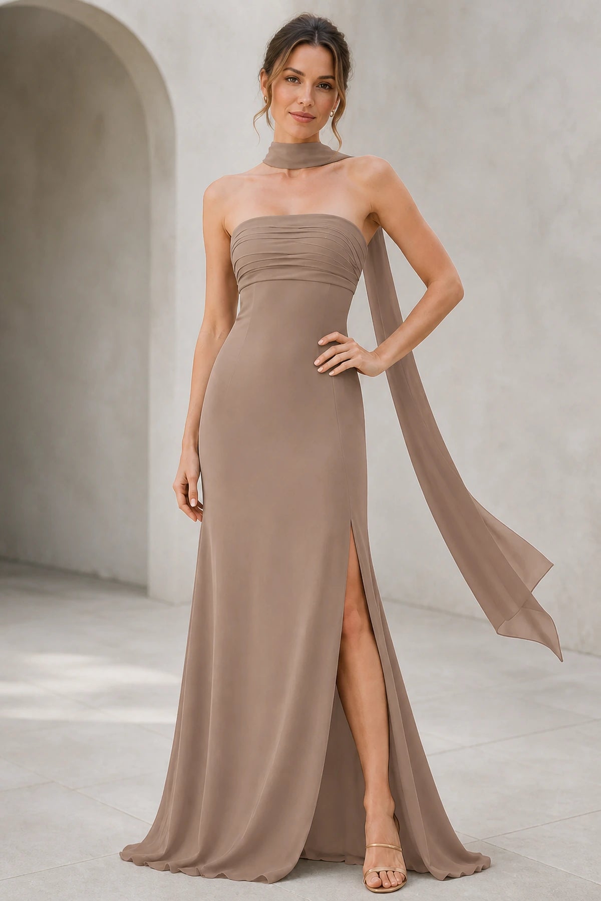 Sophisticated Sheath Straight Neck Sleeveless Zip Back Floor Length Bridesmaid Dress
