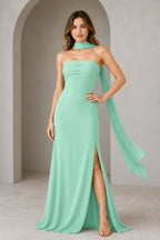 Sophisticated Sheath Straight Neck Sleeveless Zip Back Floor Length Bridesmaid Dress