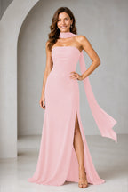 Sophisticated Sheath Straight Neck Sleeveless Zip Back Floor Length Bridesmaid Dress