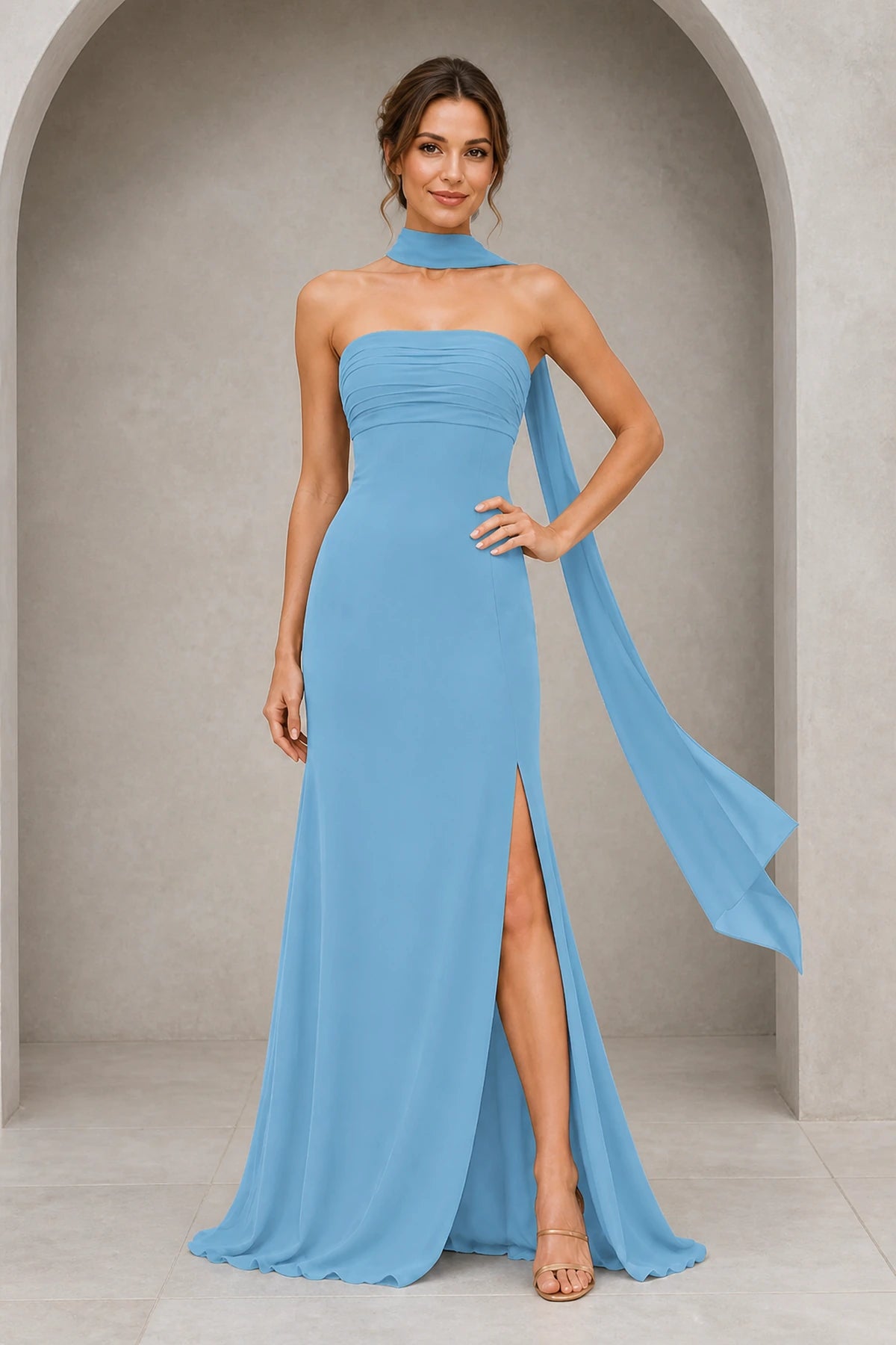 Sophisticated Sheath Straight Neck Sleeveless Zip Back Floor Length Bridesmaid Dress