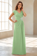 Refined A Line V Neck Cap Sleeve V Back Long Wedding Guest Dress
