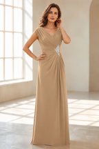 Refined A Line V Neck Cap Sleeve V Back Long Wedding Guest Dress