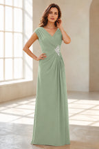 Refined A Line V Neck Cap Sleeve V Back Long Wedding Guest Dress