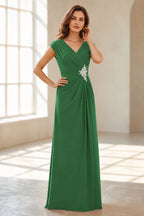 Refined A Line V Neck Cap Sleeve V Back Long Wedding Guest Dress