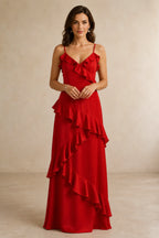 Romantic A-Line V-Neck Spaghetti-Strap Open-Back Floor-Length Bridesmaid Dress