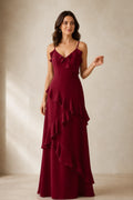 Romantic A-Line V-Neck Spaghetti-Strap Open-Back Floor-Length Bridesmaid Dress