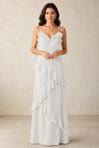 Romantic A-Line V-Neck Spaghetti-Strap Open-Back Floor-Length Bridesmaid Dress