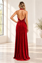 Romantic A Line Halter Sleeveless Open Back Floor Length Bridesmaid Dress