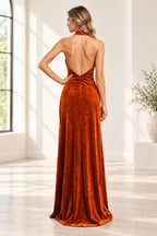 Romantic A Line Halter Sleeveless Open Back Floor Length Bridesmaid Dress