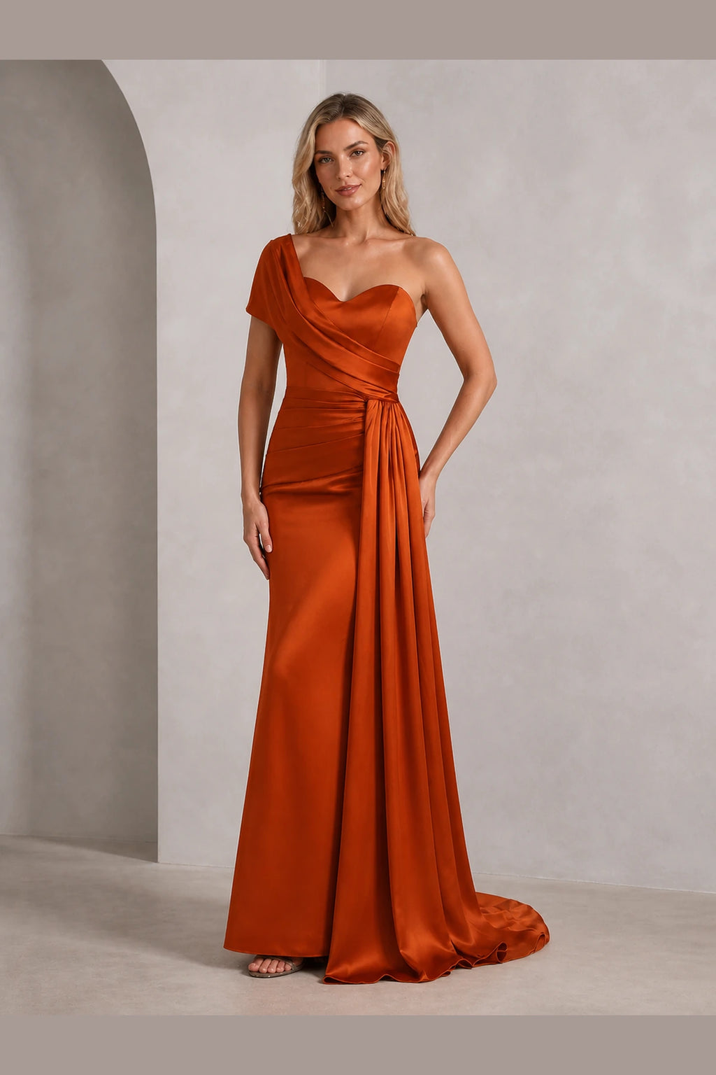 Striking Sheath Sweetheart One Shoulder Open Back Long Wedding Guest Dress