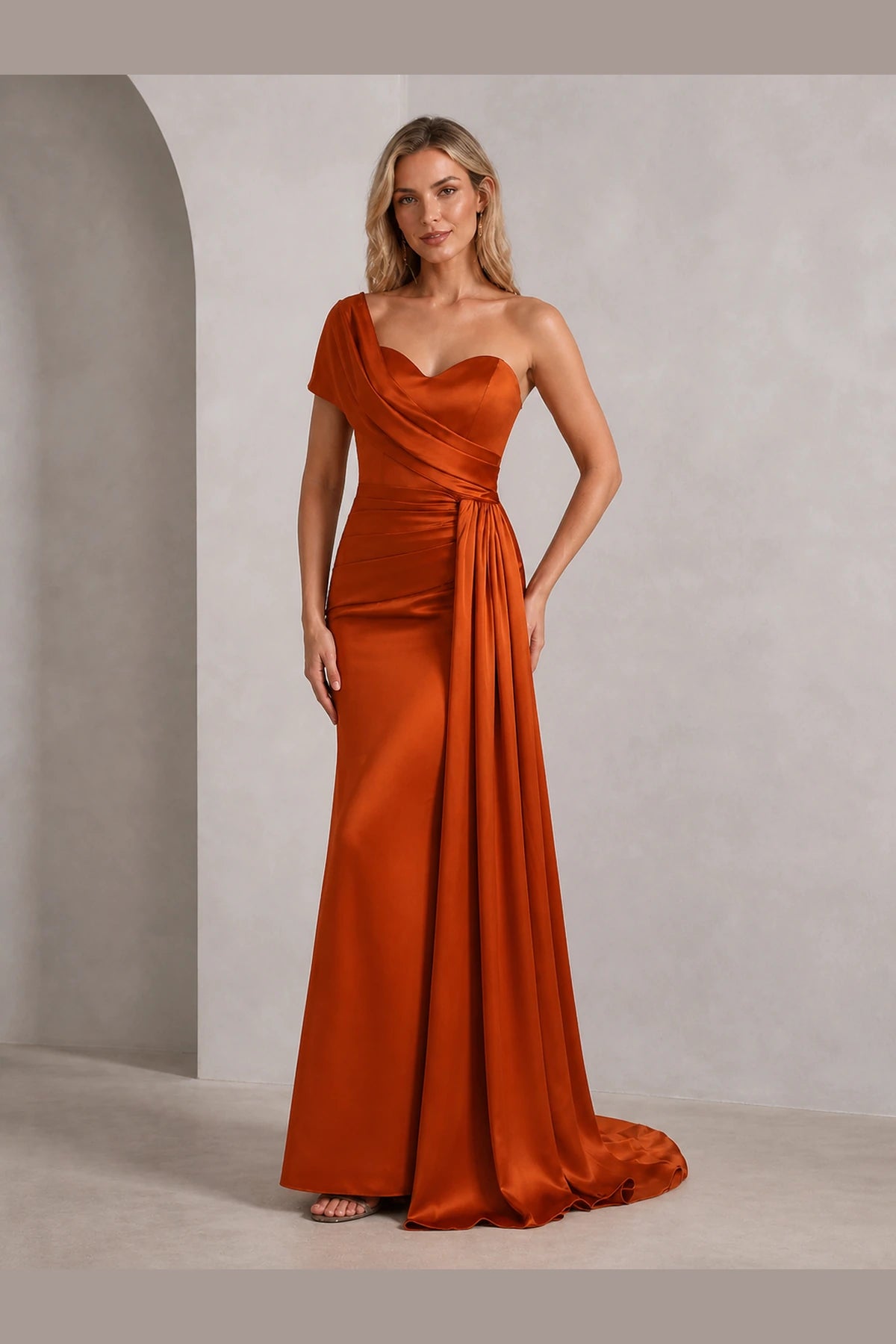 Striking Sheath Sweetheart One Shoulder Open Back Long Wedding Guest Dress