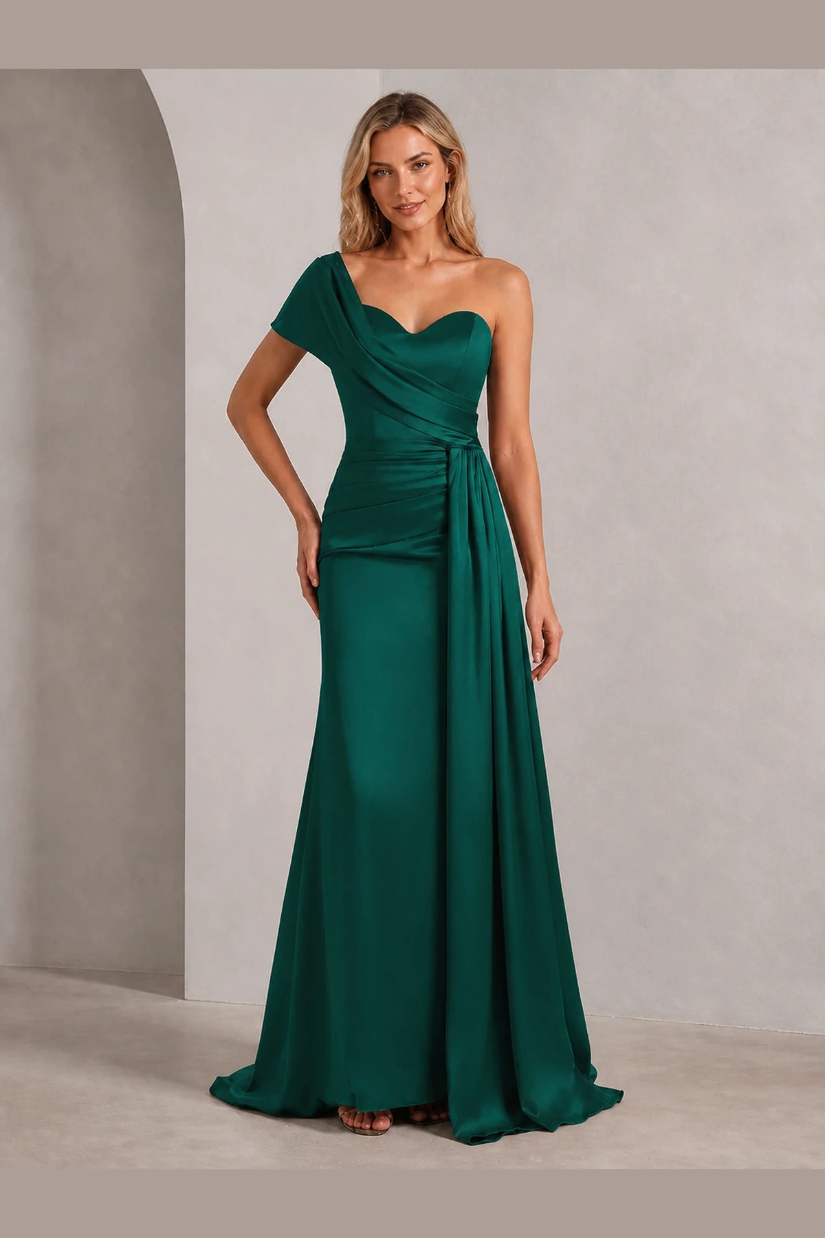 Striking Sheath Sweetheart One Shoulder Open Back Long Wedding Guest Dress