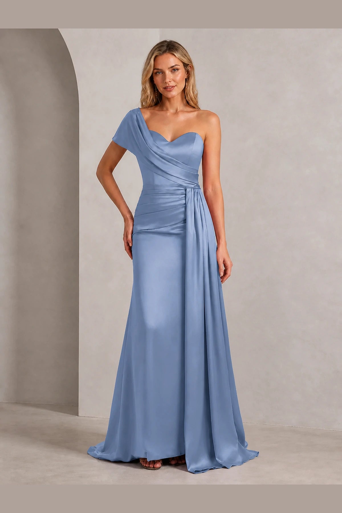 Striking Sheath Sweetheart One Shoulder Open Back Long Wedding Guest Dress