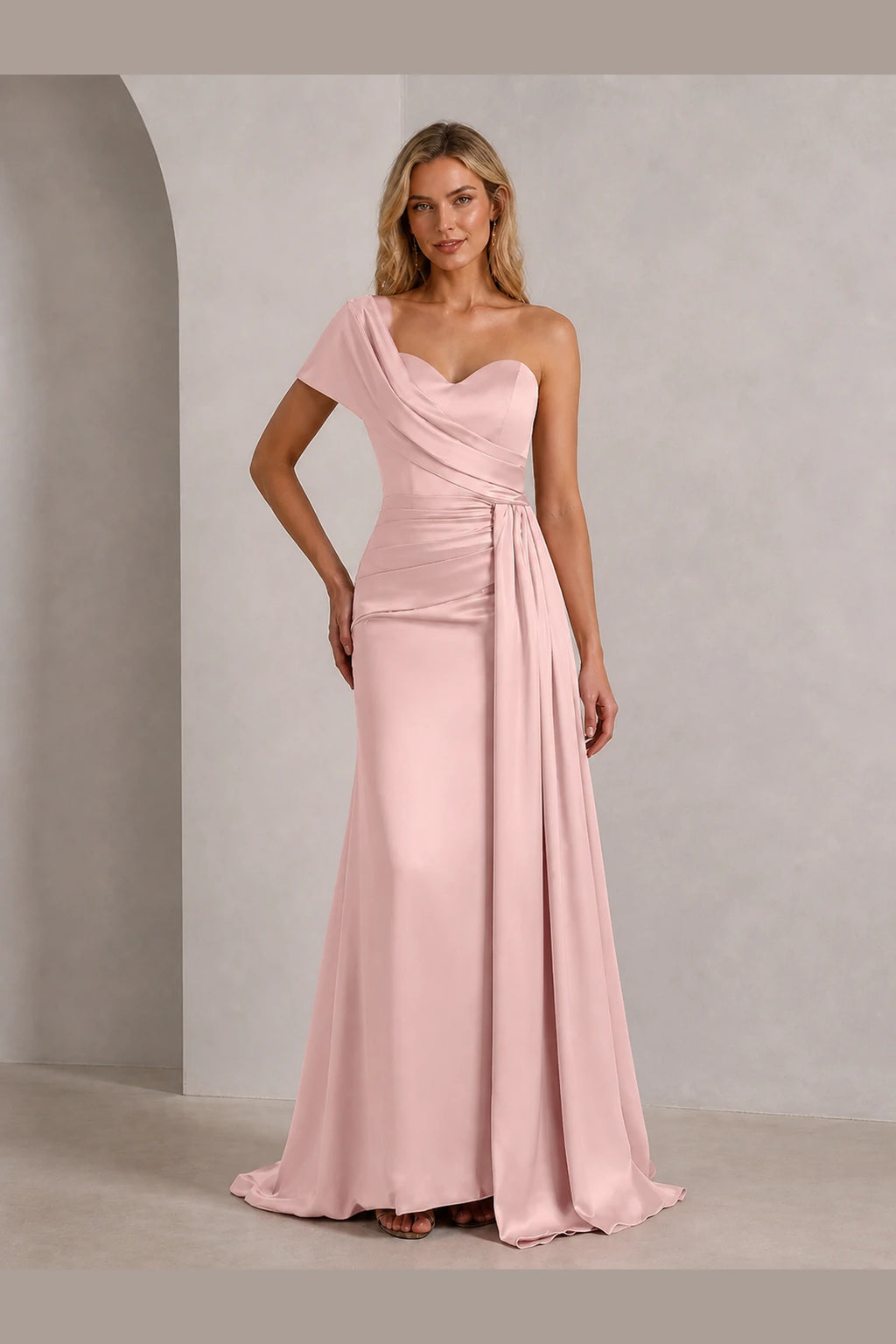 Striking Sheath Sweetheart One Shoulder Open Back Long Wedding Guest Dress