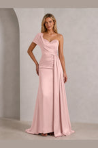 Striking Sheath Sweetheart One Shoulder Open Back Long Wedding Guest Dress