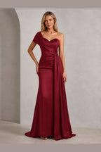 Striking Sheath Sweetheart One Shoulder Open Back Long Wedding Guest Dress