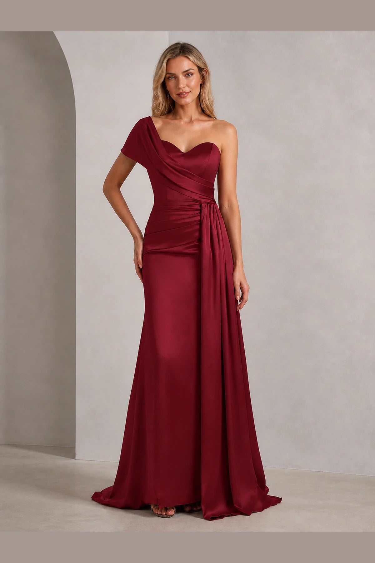 Striking Sheath Sweetheart One Shoulder Open Back Long Wedding Guest Dress