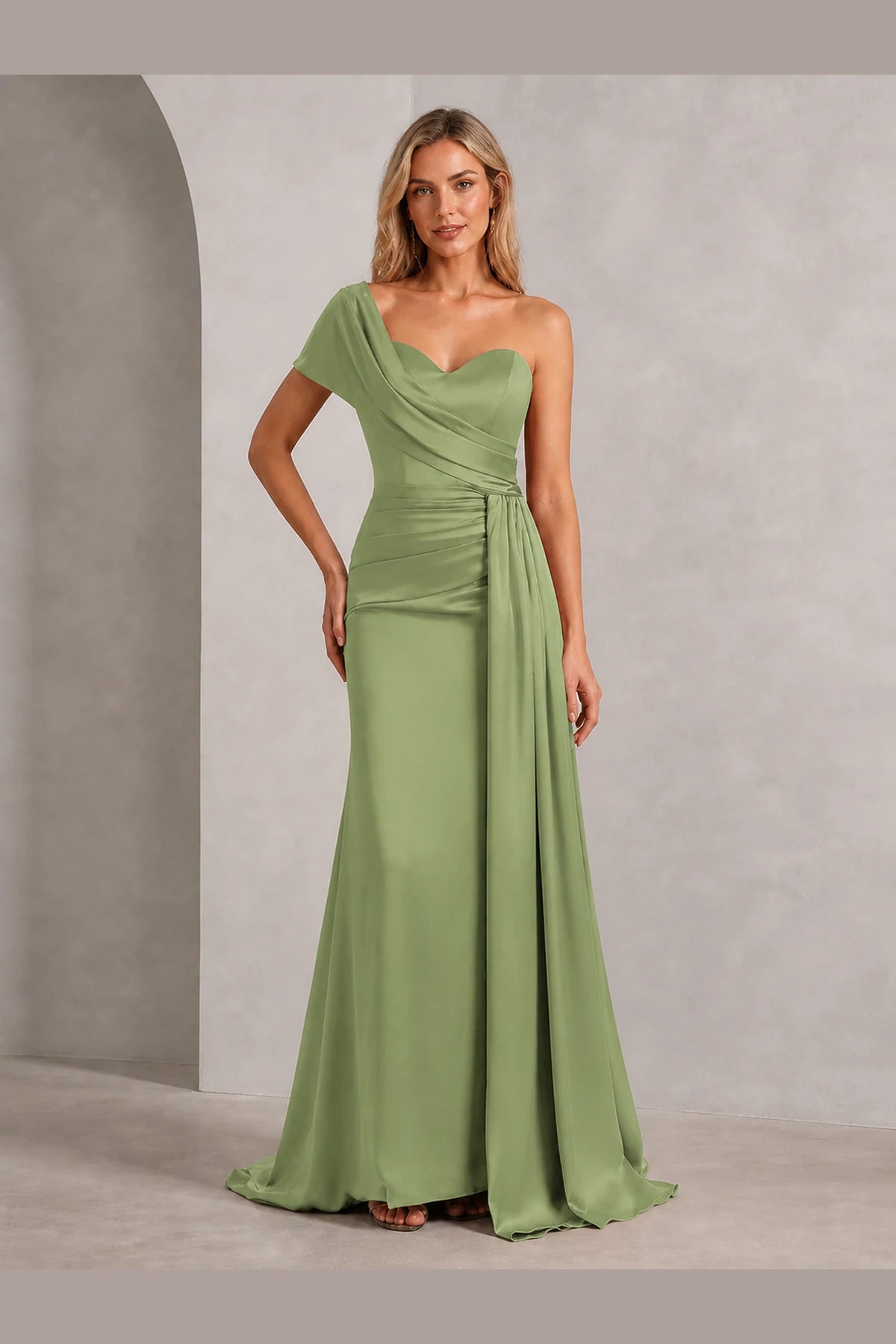 Striking Sheath Sweetheart One Shoulder Open Back Long Wedding Guest Dress