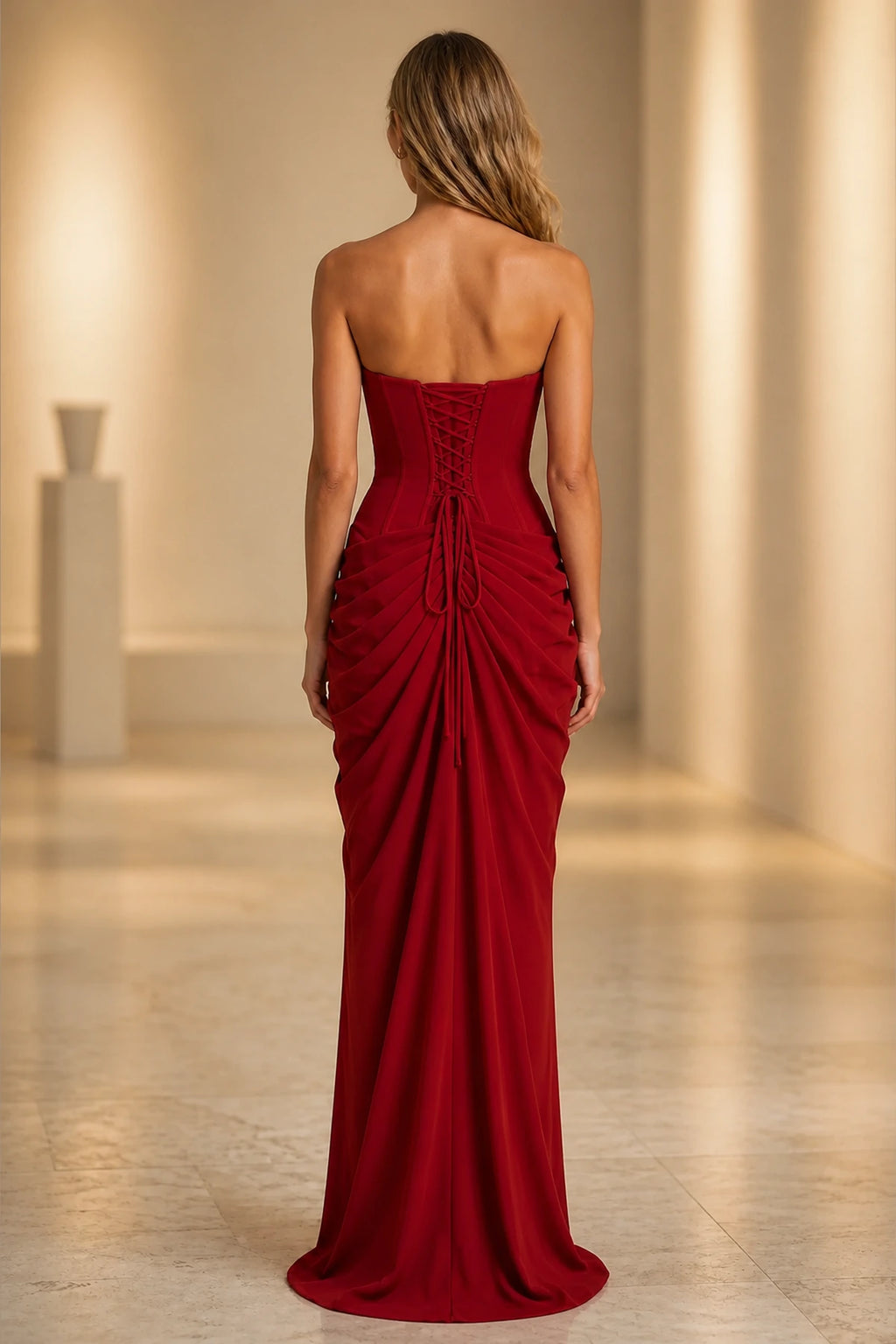 Sleek Sheath Straight Neck Strapless Lace-Up Back Floor-Length Bridesmaid Dress